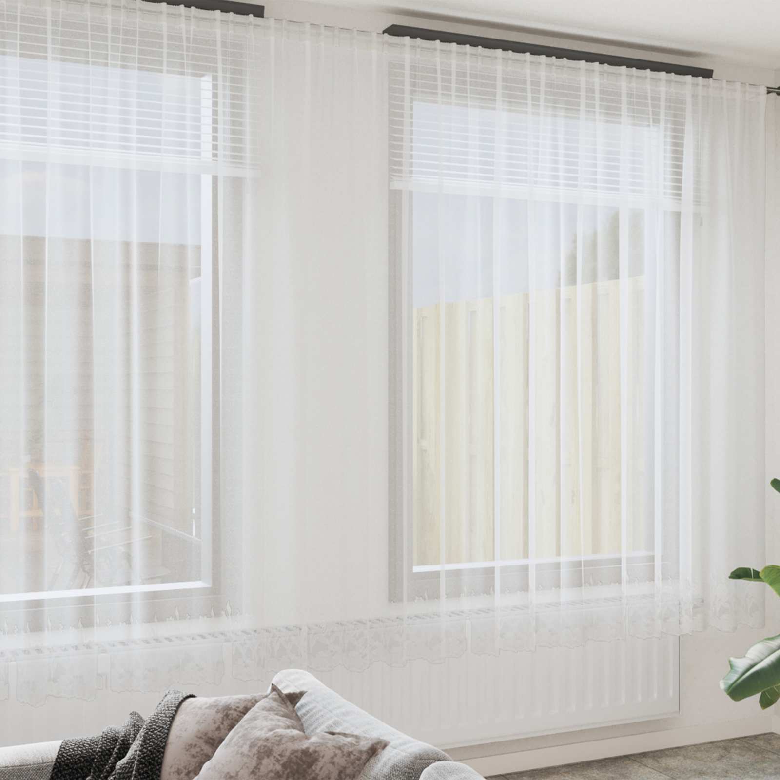 Kantgordijn met gordijnen Bloemen Wit 280 x 500 cm Polyester