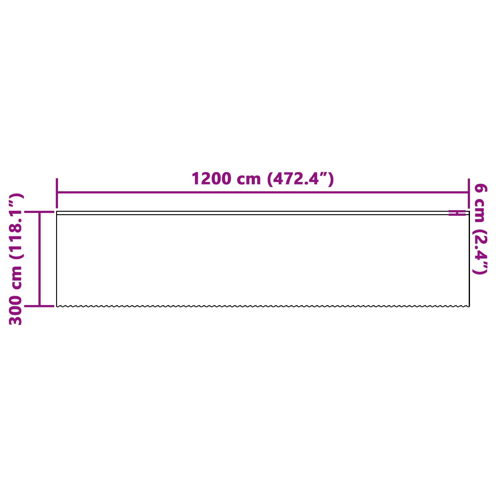 Kantgordijn met gordijnen Wit 1200 x 300 cm Polyester