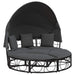 Loungebed met luifel en kussens poly rattan zwart