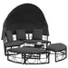 Loungebed met luifel en kussens poly rattan zwart