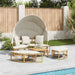 Loungebed voor buiten met luifel en kussens poly rattan