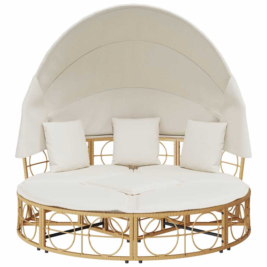 Loungebed voor buiten met luifel en kussens poly rattan