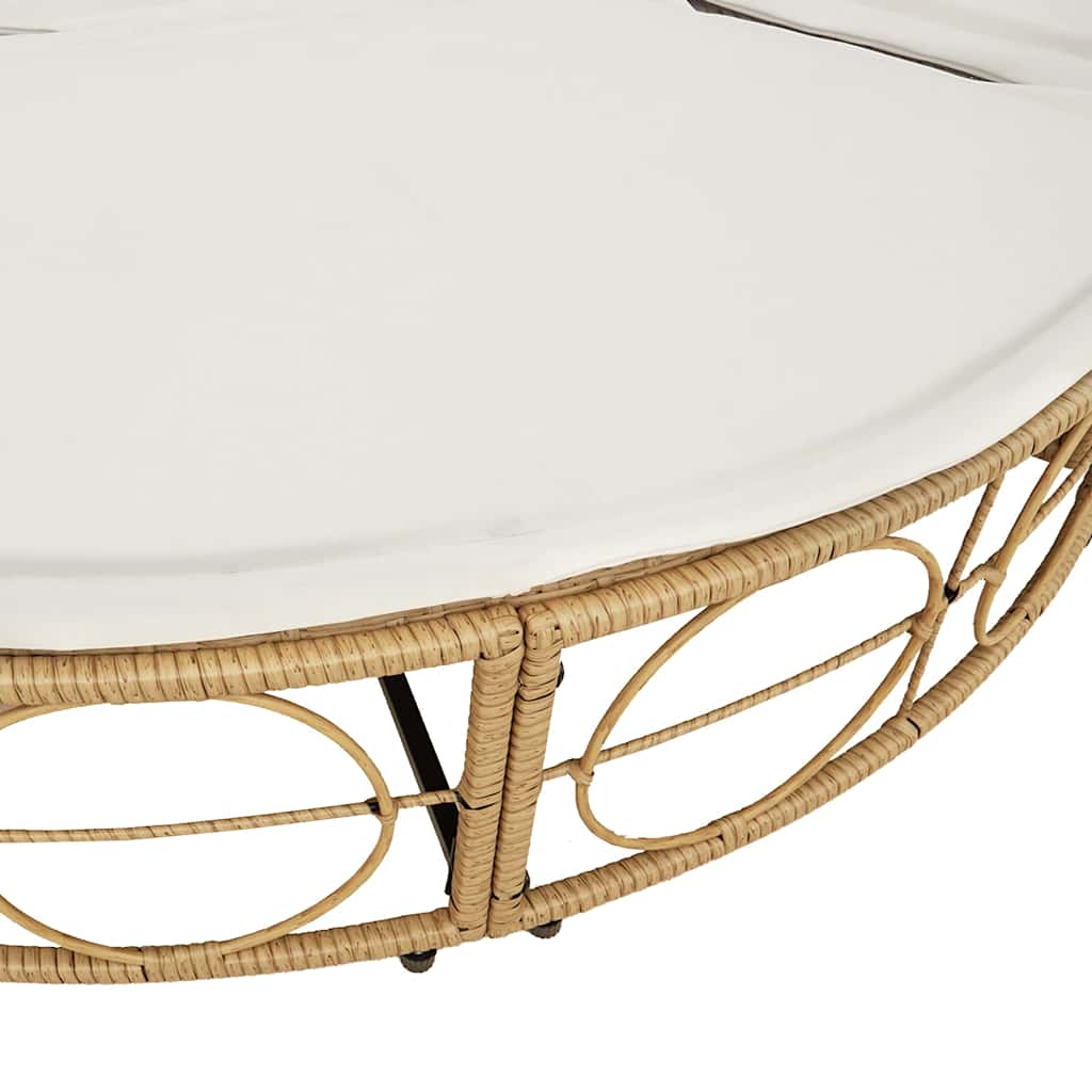 Loungebed voor buiten met luifel en kussens poly rattan