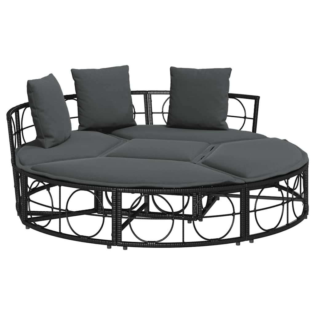 Loungebed voor buiten zonder luifel poly rattan zwart