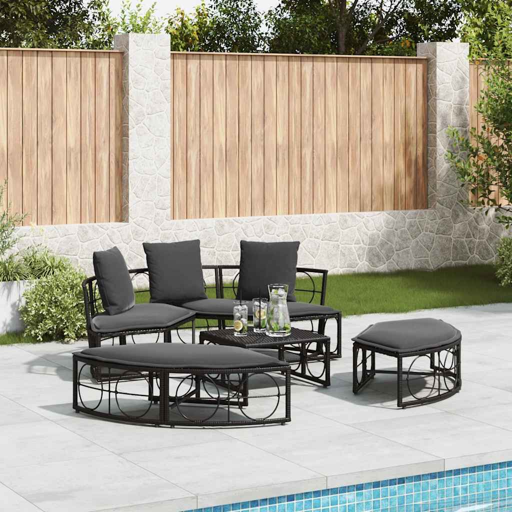 Loungebed voor buiten zonder luifel poly rattan zwart