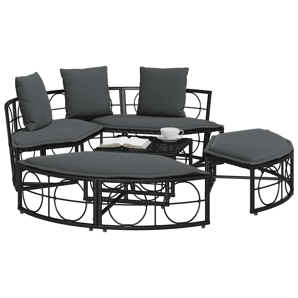 Loungebed voor buiten zonder luifel poly rattan zwart