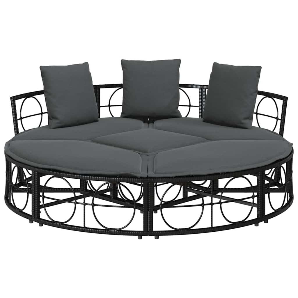 Loungebed voor buiten zonder luifel poly rattan zwart