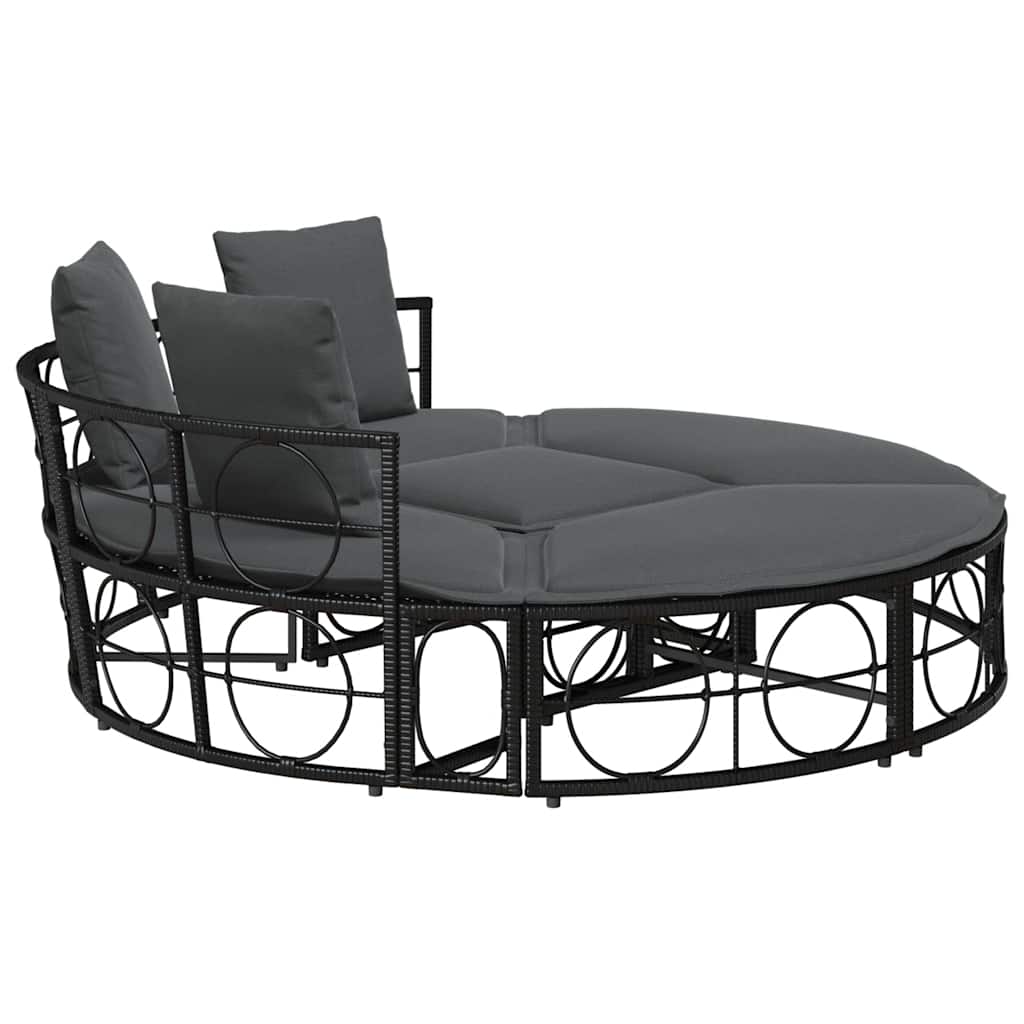 Loungebed voor buiten zonder luifel poly rattan zwart