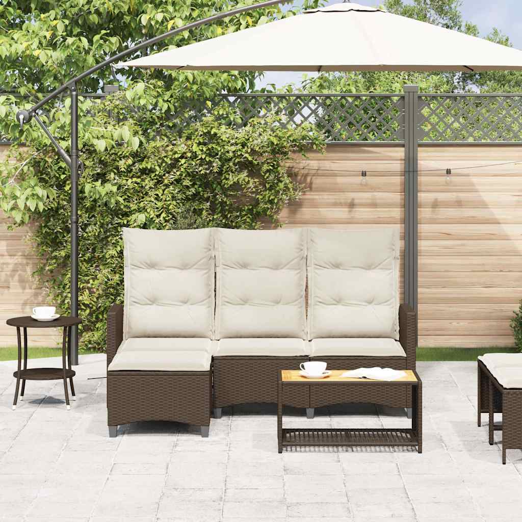 Verstelbare tuinbank met kussens L-vormig poly rattan bruin