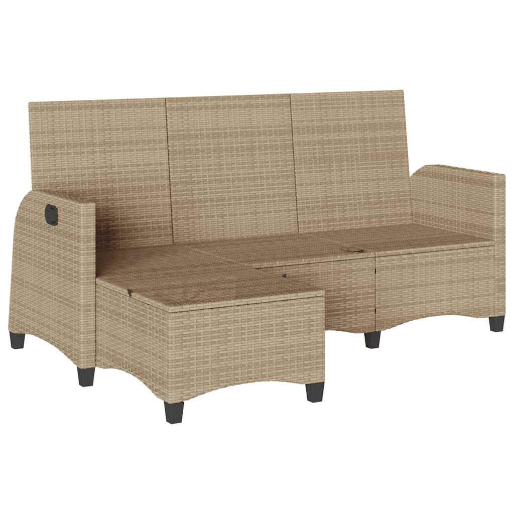Verstelbare tuinbank met kussens L-vormig beige poly rattan