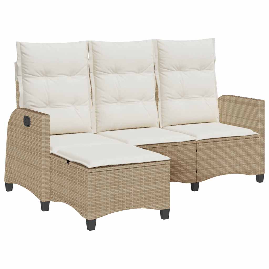 Verstelbare tuinbank met kussens L-vormig beige poly rattan