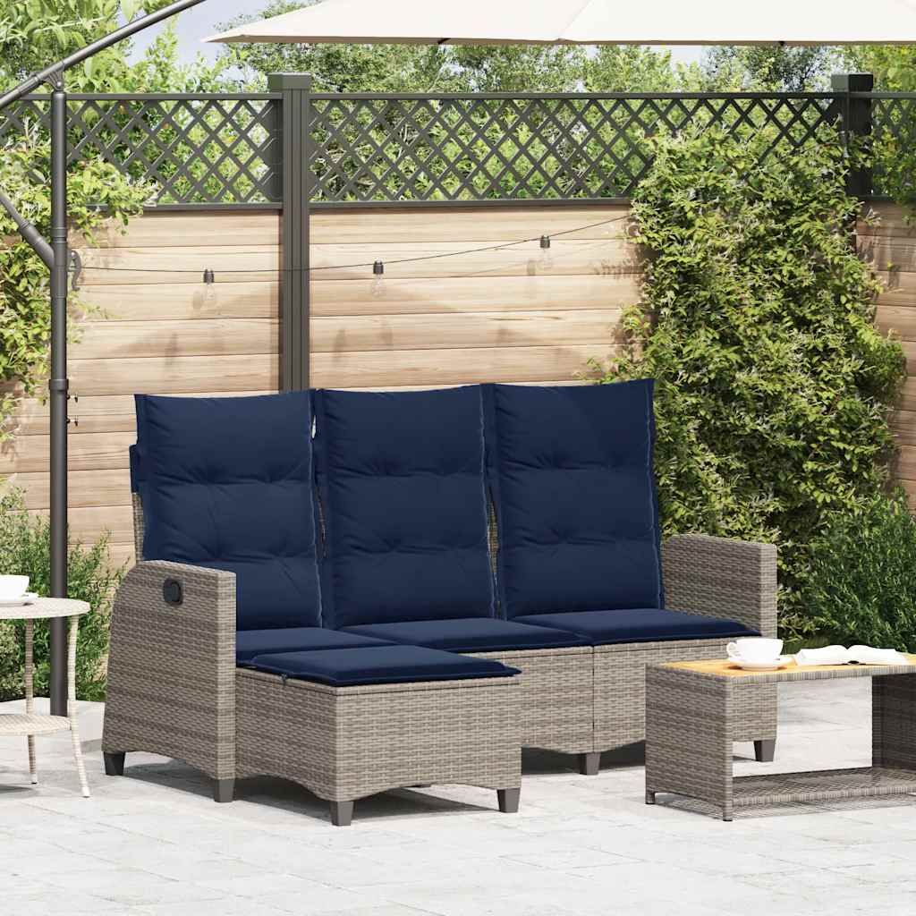 Verstelbare tuinbank met kussens L-vormig poly rattan grijs