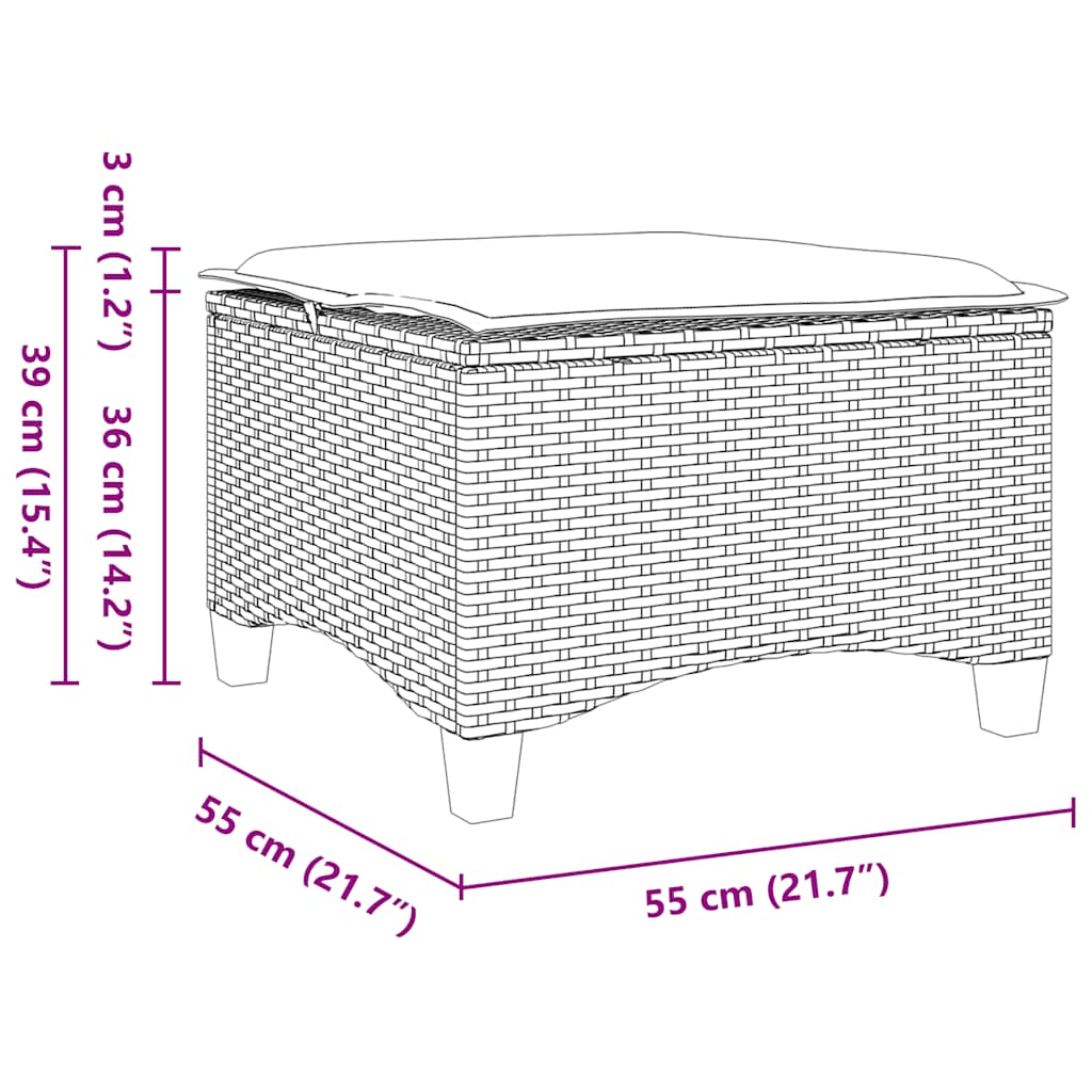 Tuinkrukken met kussens 2 st 55x55x36 cm poly rattan zwart