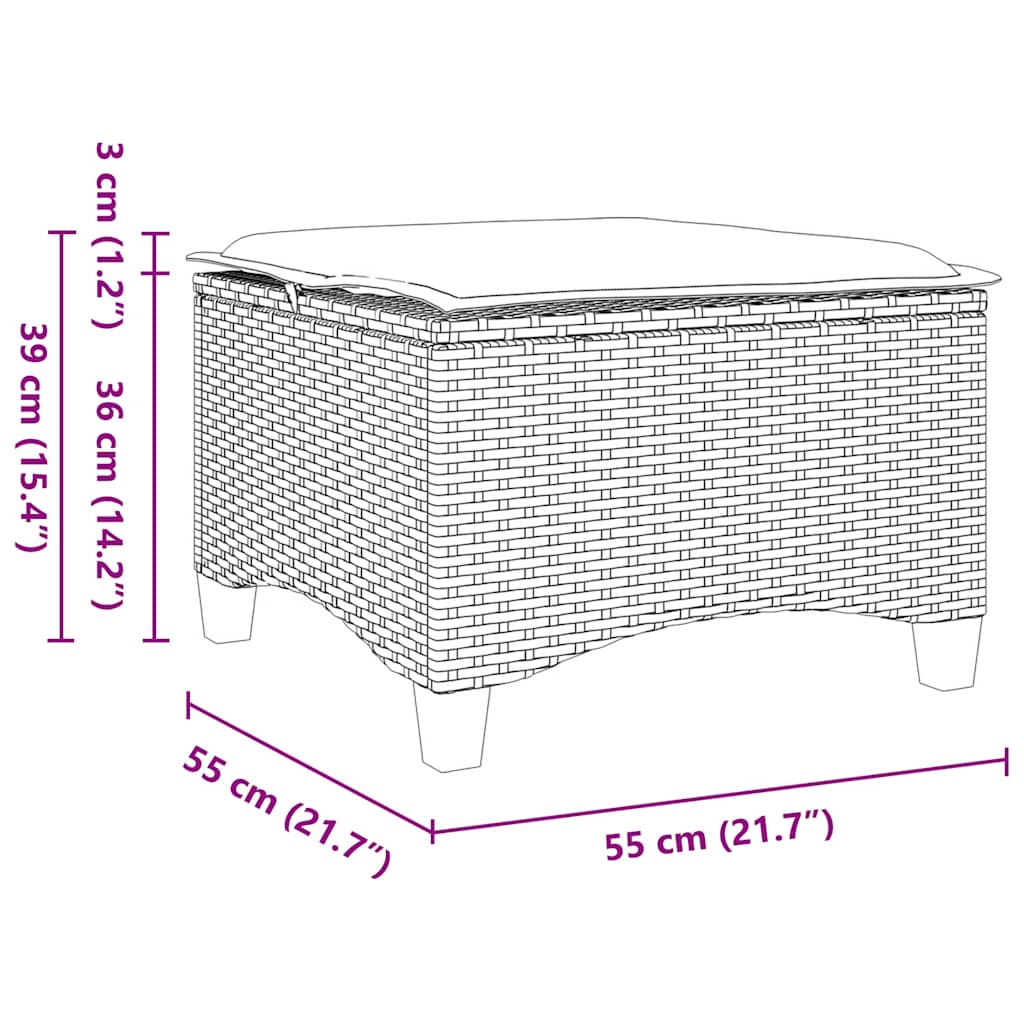 Tuinkrukken met kussens 2 st 55x55x36 cm poly rattan beige