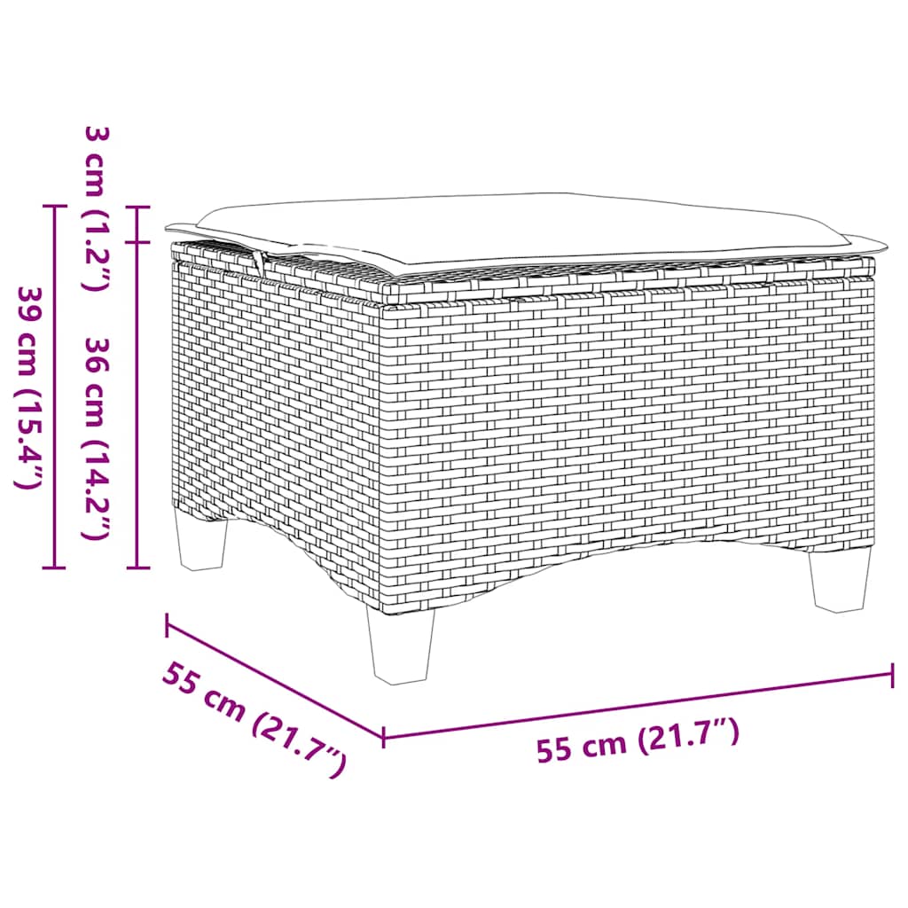 Tuinkrukken met kussens 2 st 55x55x36 cm poly rattan grijs