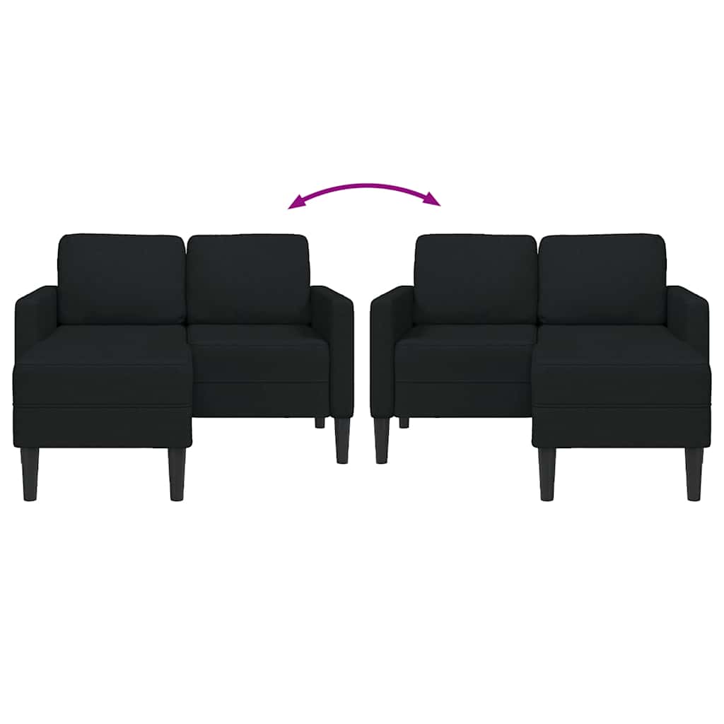 2-zitsbank met ligchaise L-vormig 125 cm stof zwart