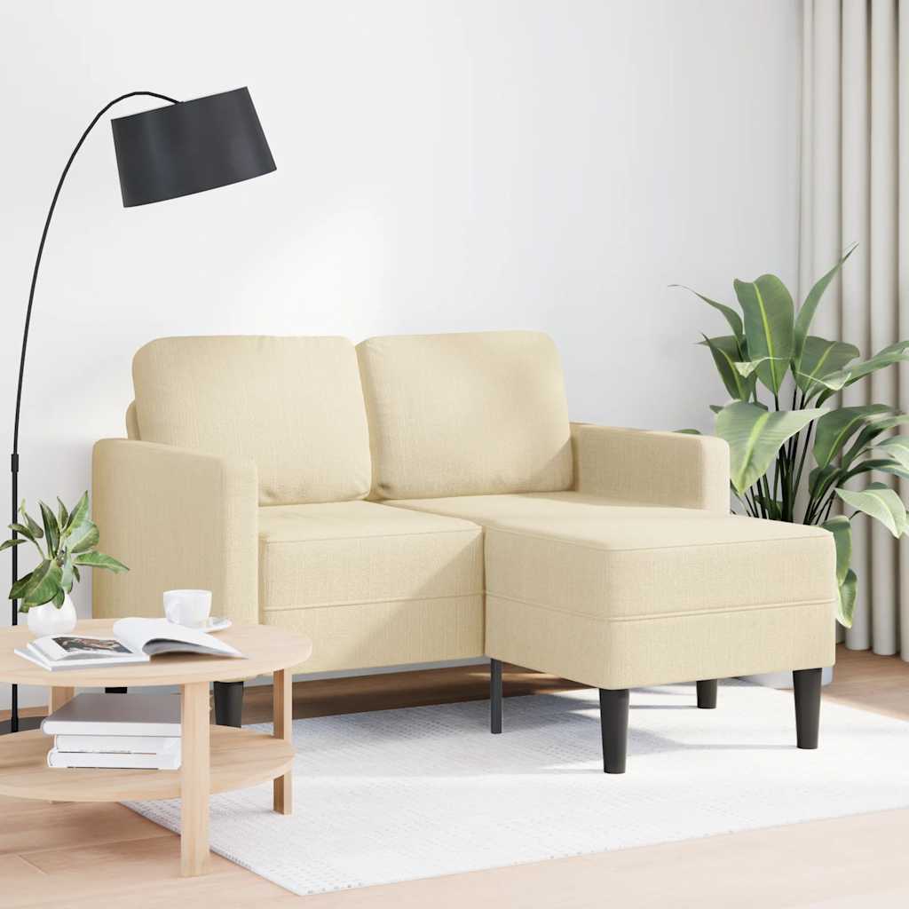 2-zitsbank met ligstoel L-vormig crèmekleurig stof 125 cm