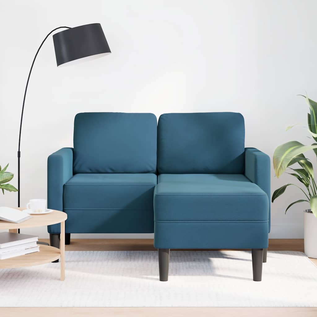 2-zitsbank met ligstoel L-vormig 125 cm fluweel blauw
