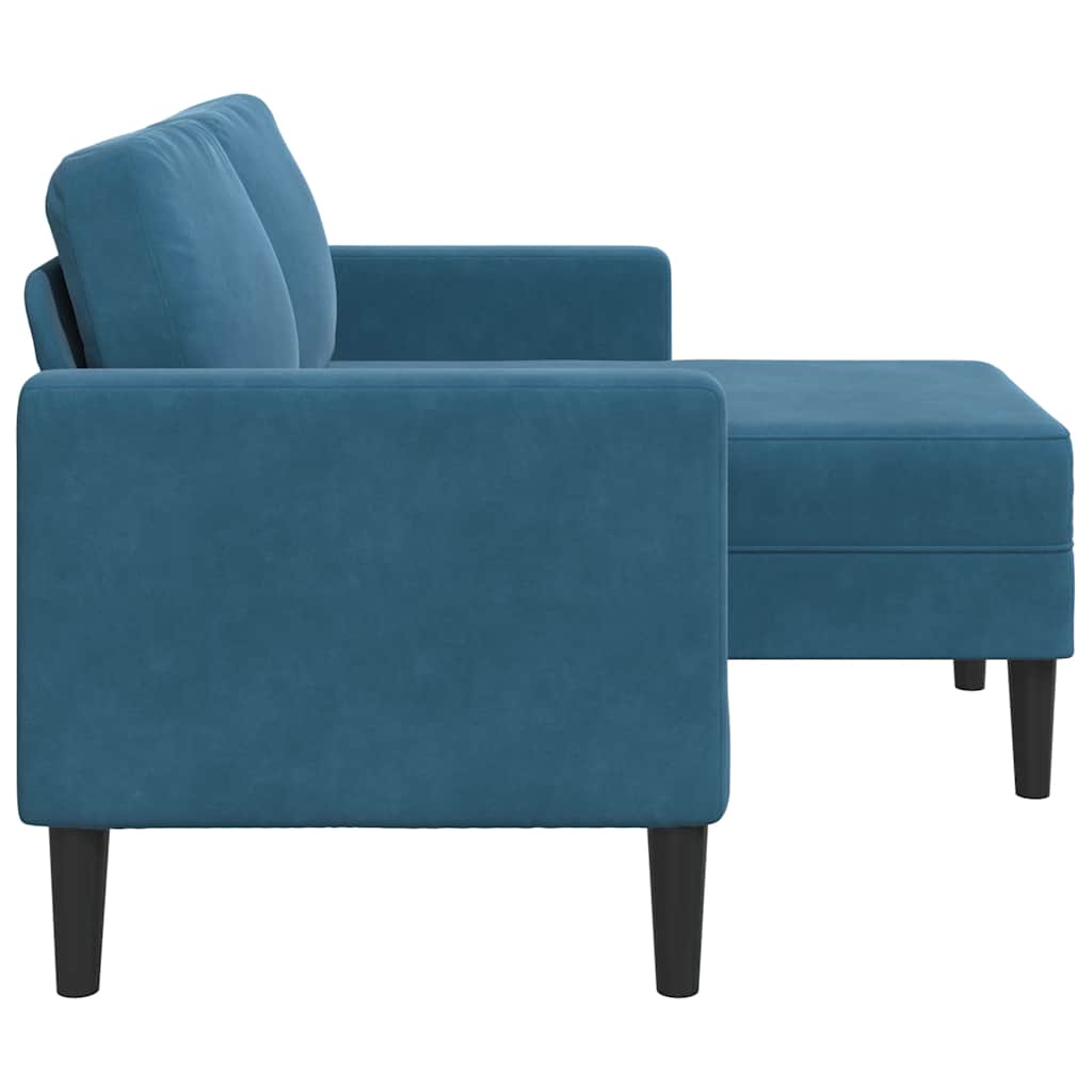 2-zitsbank met ligstoel L-vormig 125 cm fluweel blauw
