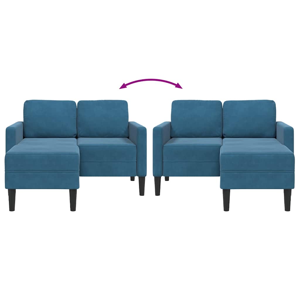 2-zitsbank met ligstoel L-vormig 125 cm fluweel blauw