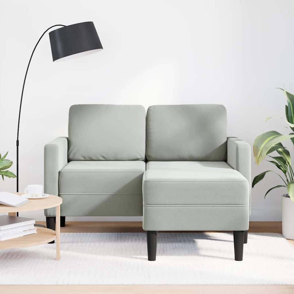2-zitsbank met ligstoel L-vormig lichtgrijs 125 cm fluweel