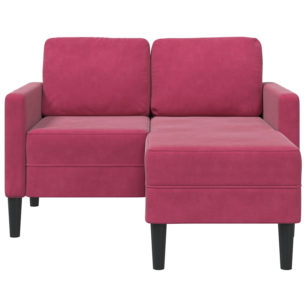 2-zitsbank met chaise L-vorm wijnrood 125 cm fluweel