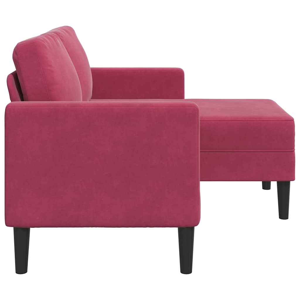 2-zitsbank met chaise L-vorm wijnrood 125 cm fluweel