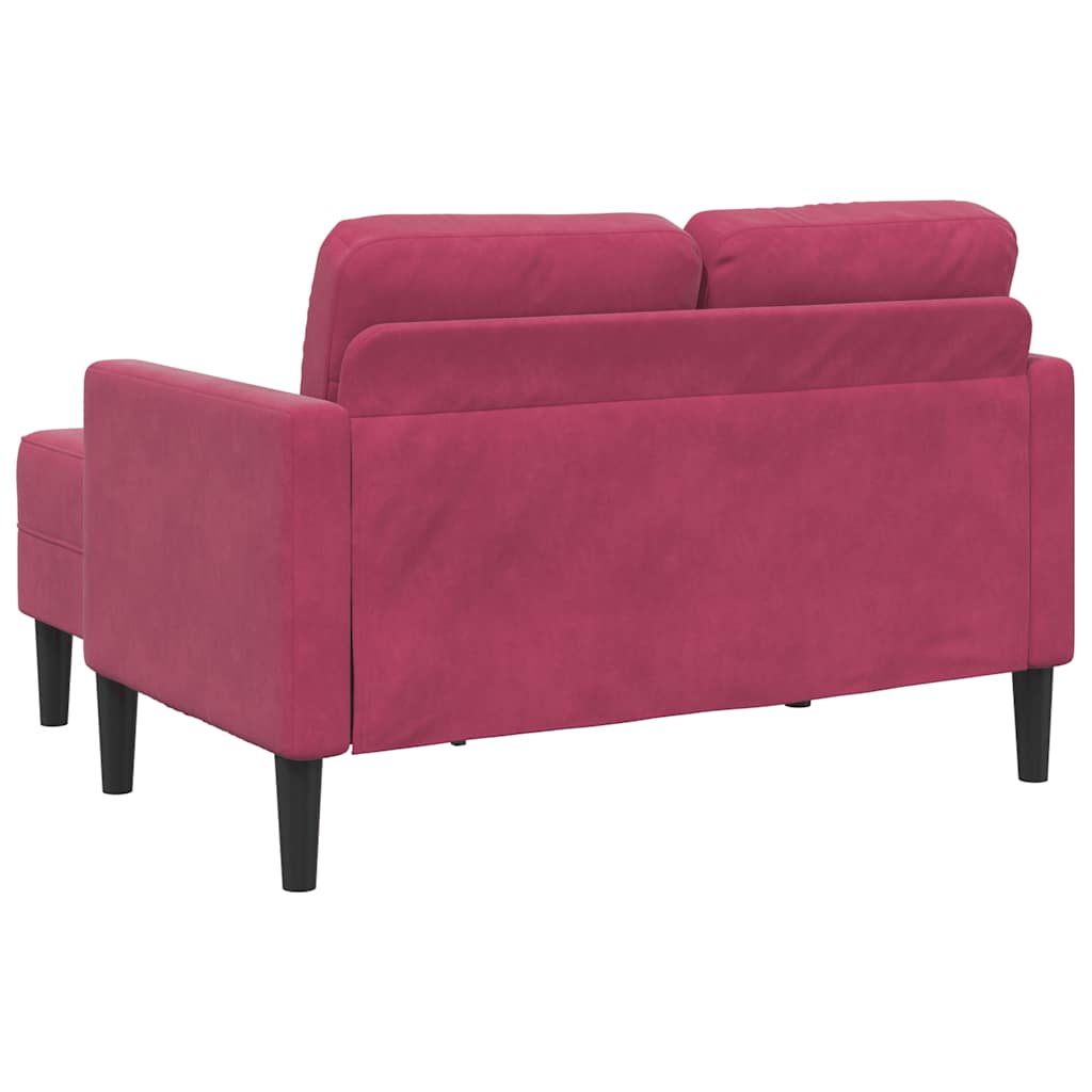 2-zitsbank met chaise L-vorm wijnrood 125 cm fluweel