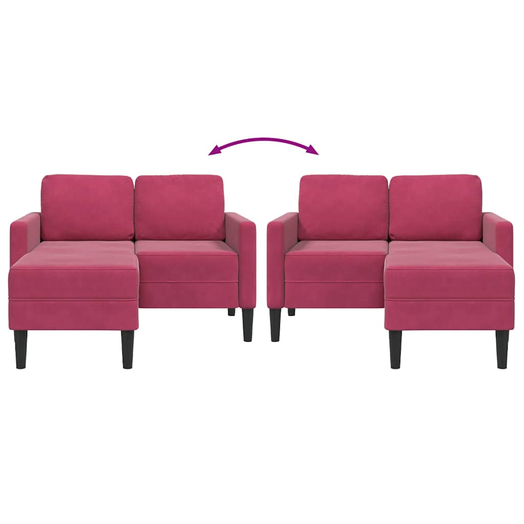 2-zitsbank met chaise L-vorm wijnrood 125 cm fluweel