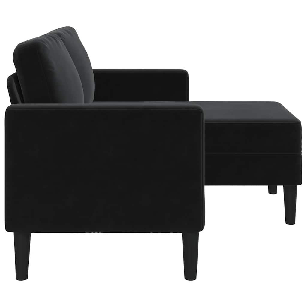 Tweezitsbank met chaise longue L-vormig zwart 125 cm fluweel