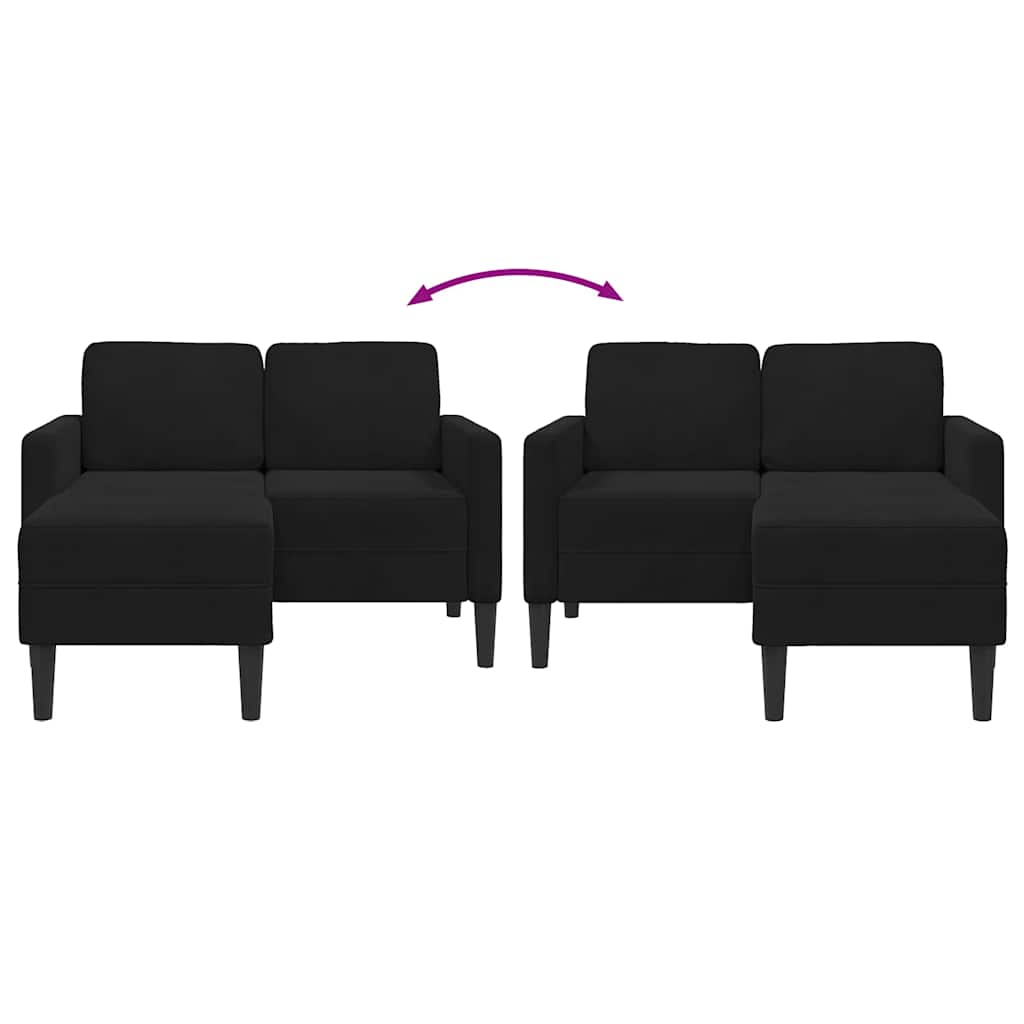 Tweezitsbank met chaise longue L-vormig zwart 125 cm fluweel