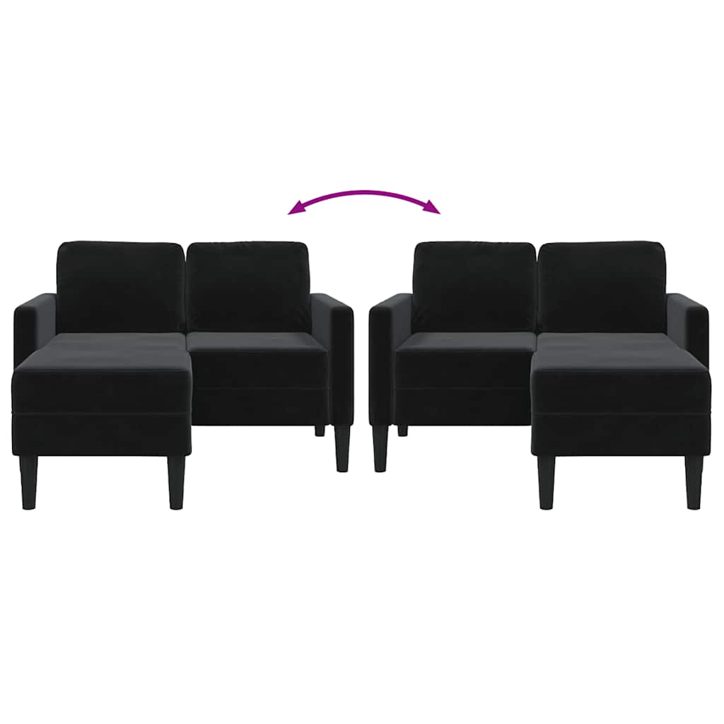 Tweezitsbank met chaise longue L-vormig zwart 125 cm fluweel