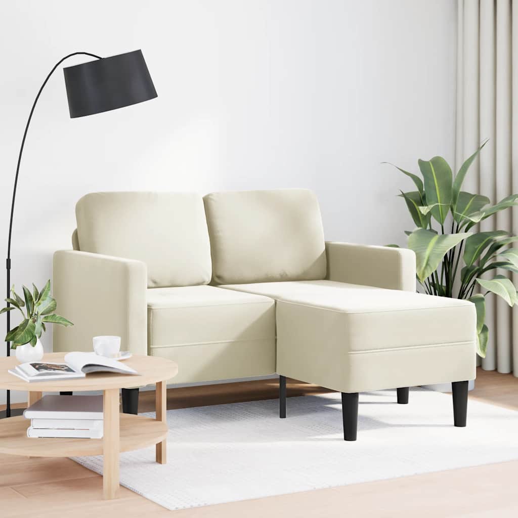 2-zitsbank met chaise L-vorm crèmekleurig 125 cm fluweel