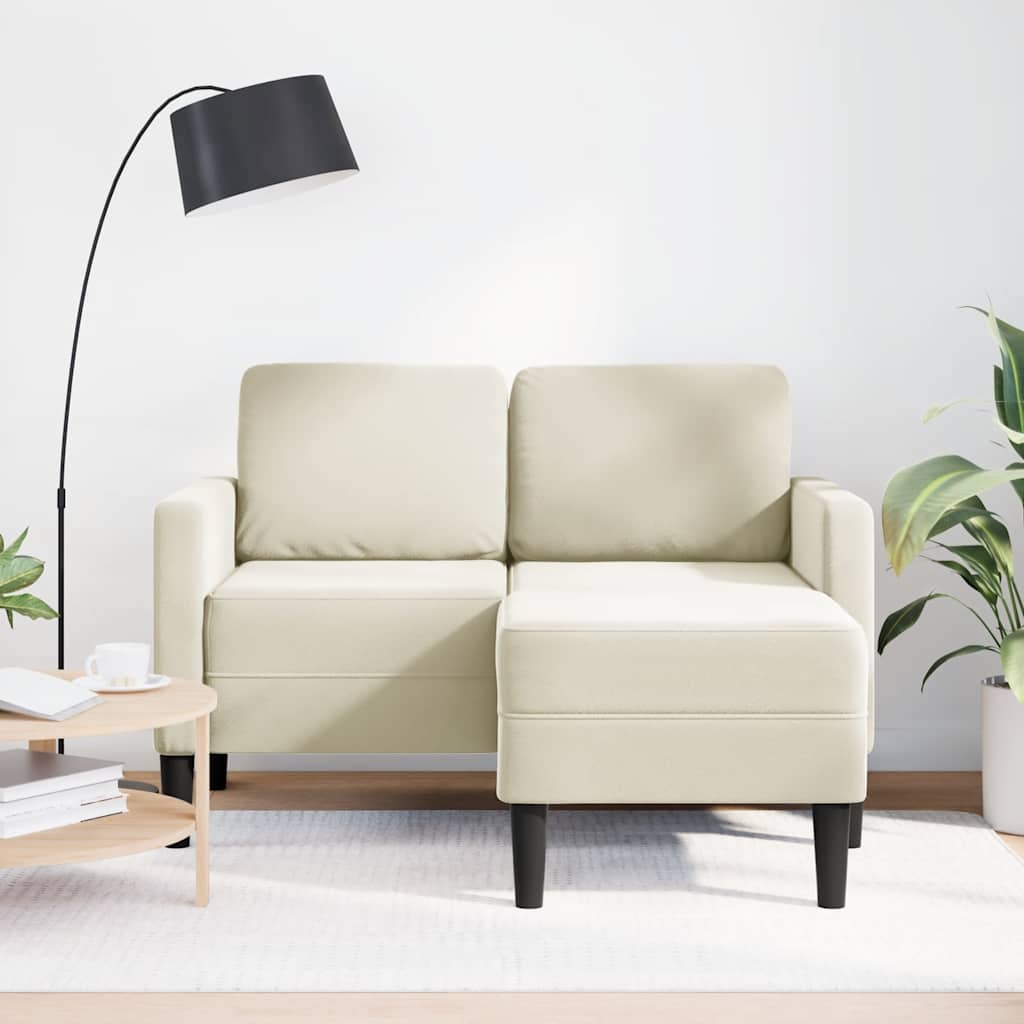 2-zitsbank met chaise L-vorm crèmekleurig 125 cm fluweel