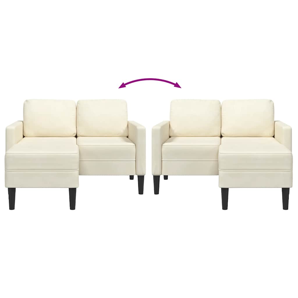 2-zitsbank met chaise L-vorm crèmekleurig 125 cm fluweel