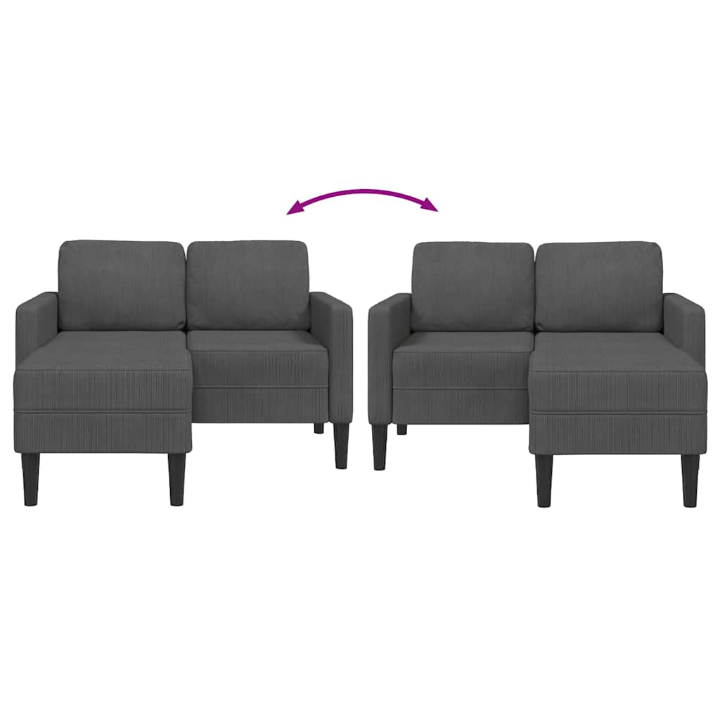 Tweezitsbank met chaise longue L-vormig donkergrijs 125 cm linnen