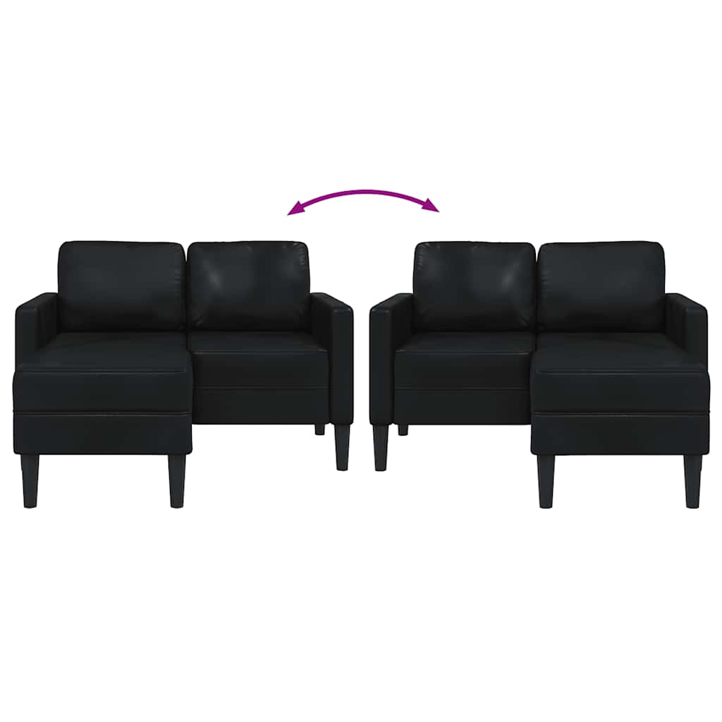 Tweezitsbank met chaise longue L-vorm zwart 125 cm kunstleer