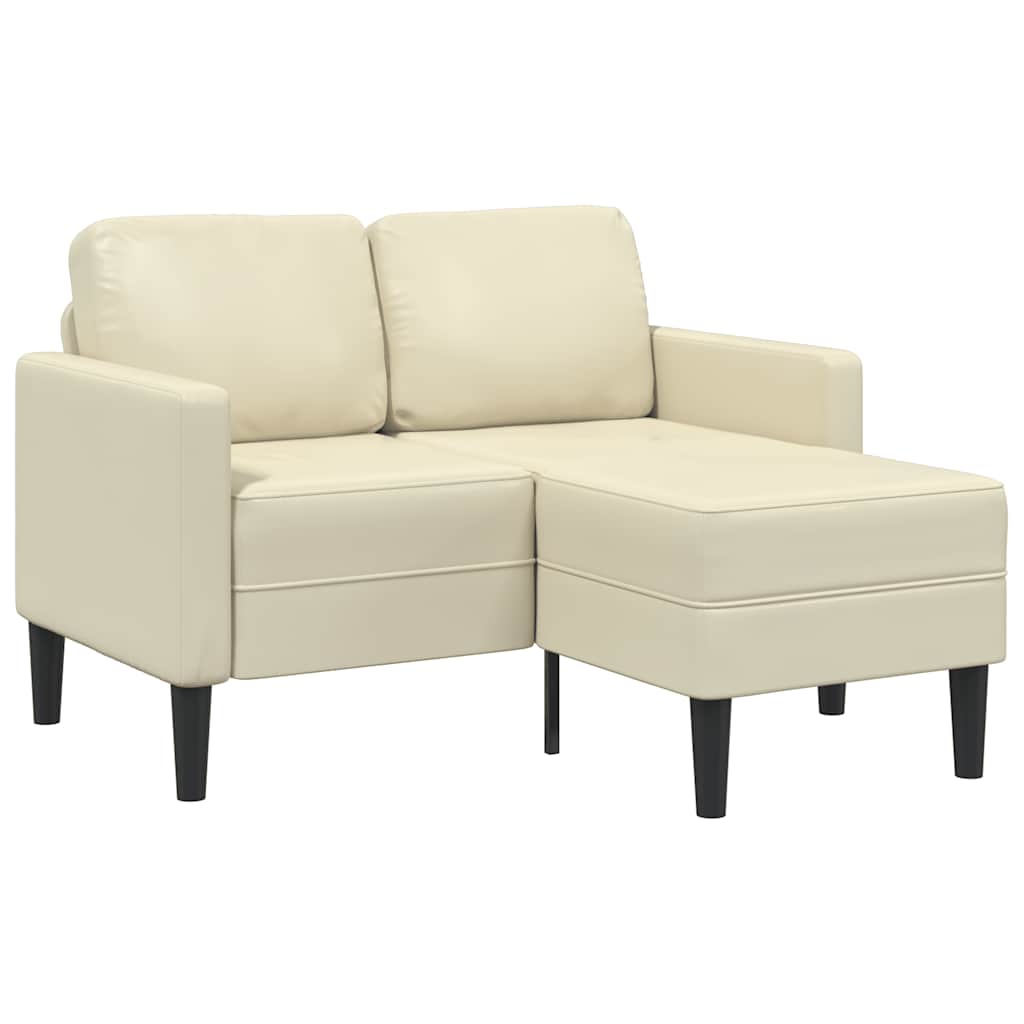 2-zitsbank met ligstoel L-vormig crèmekleurig 125 cm kunstleer