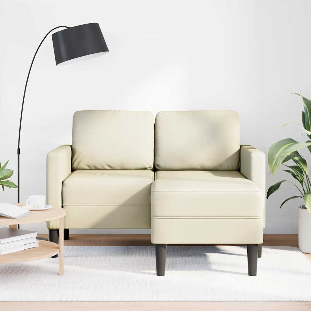 2-zitsbank met ligstoel L-vormig crèmekleurig 125 cm kunstleer