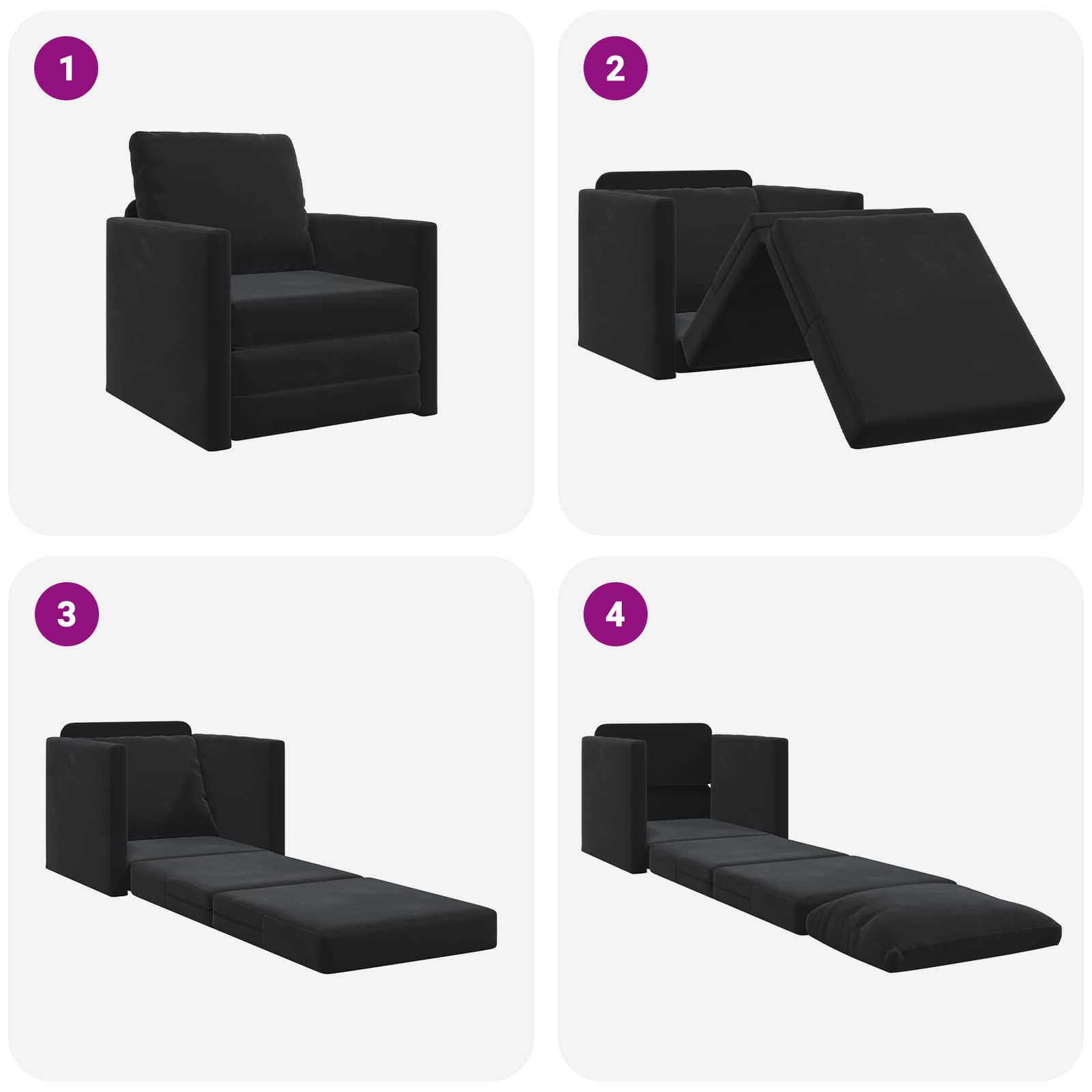 Slaapbank Zwart 74 x 77 x 81 cm Fluweel