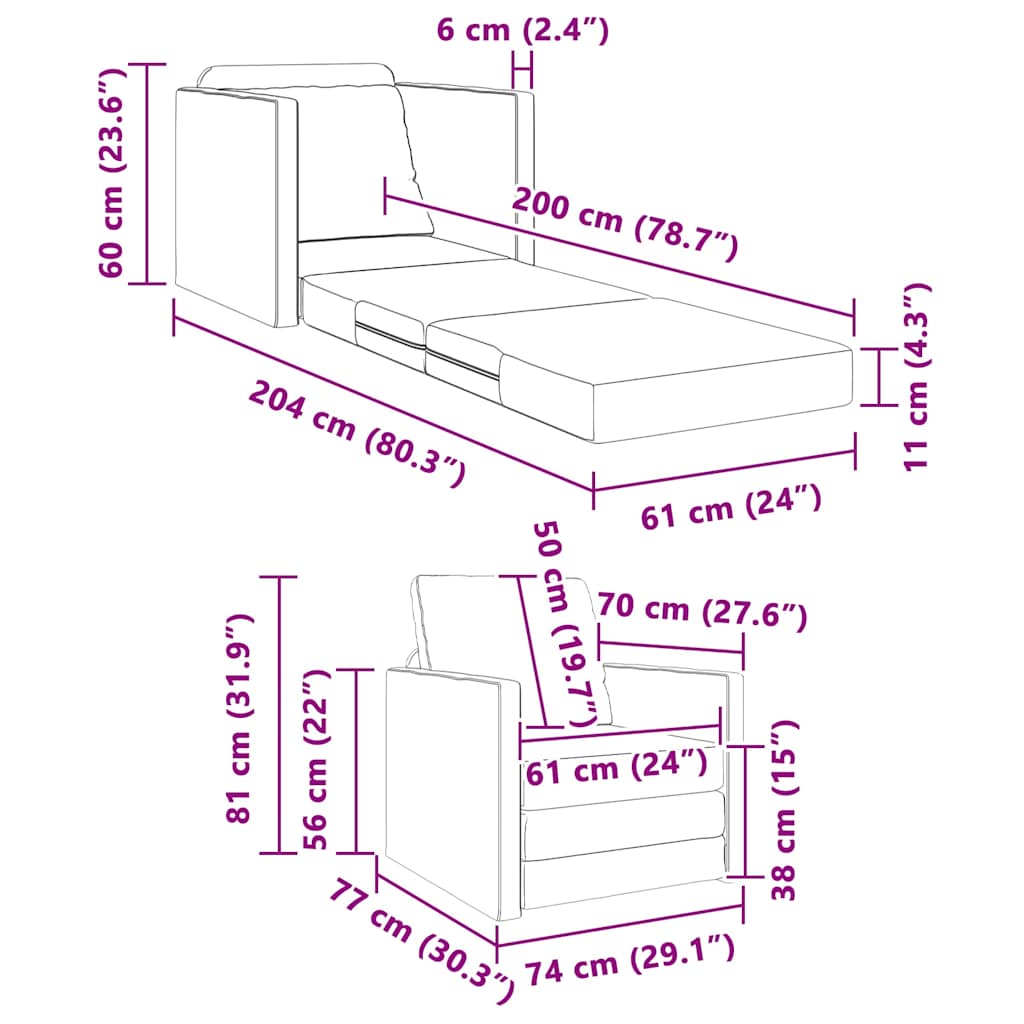 Slaapbank Zwart 74 x 77 x 81 cm Fluweel