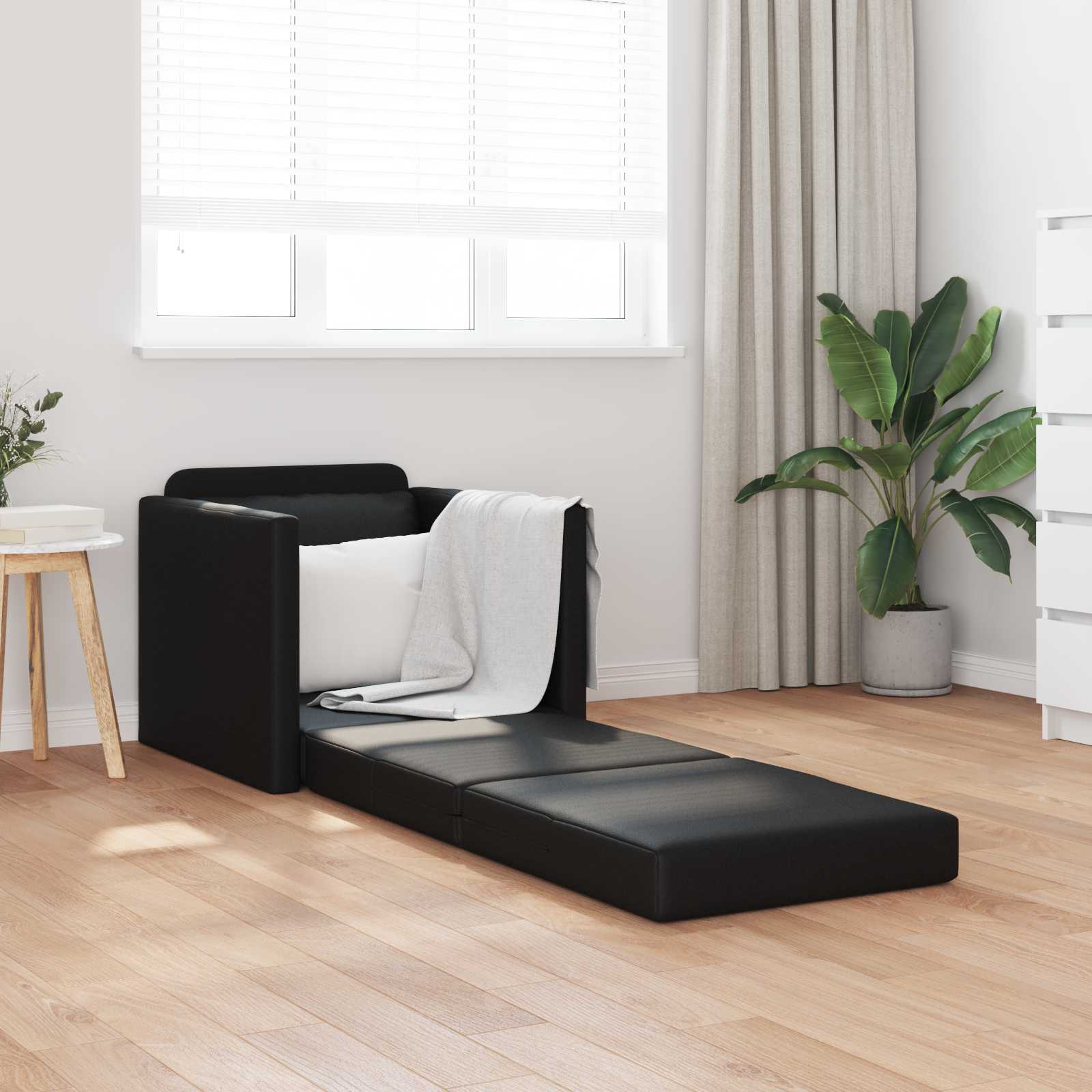 Slaapbank 60cm Zwart Kunstleer