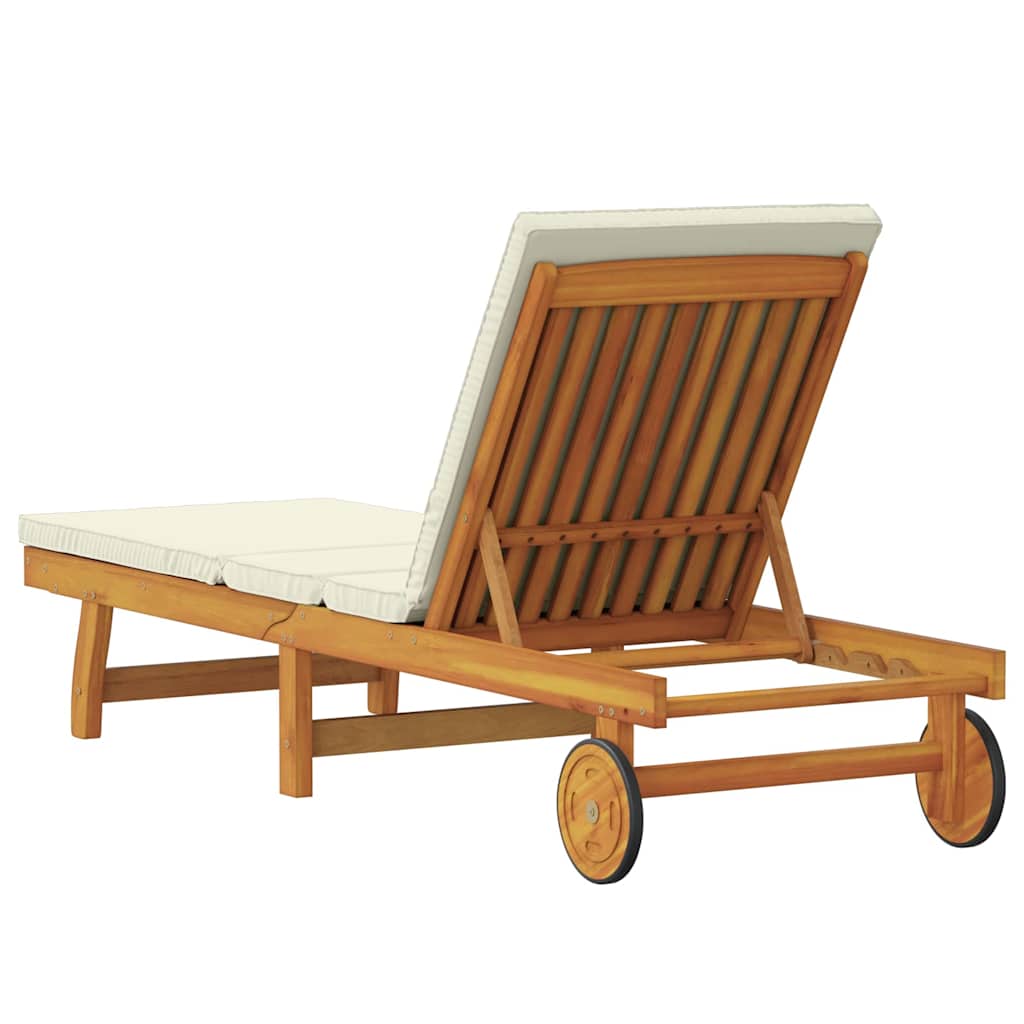 Ligstoel Bruin en Crème 199 x 63 x 85 cm Massief Acaciahout