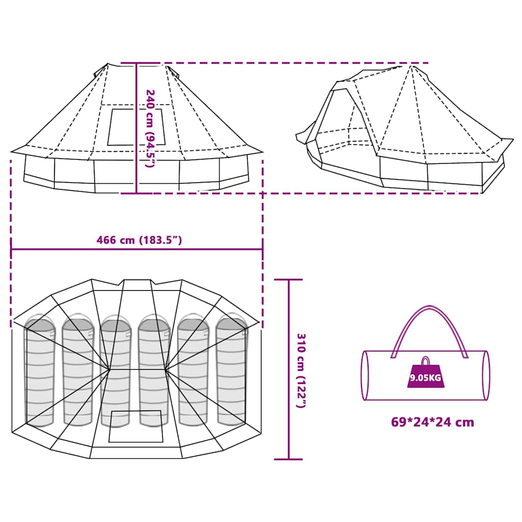 Tipi Tent met dak met opslag Blauw 466 x 310 x 240 cm taft
