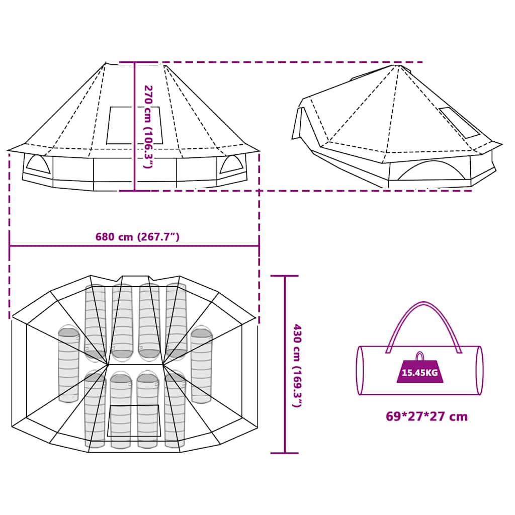 Tipi Tent 10-persoons Grijs en Oranje taft