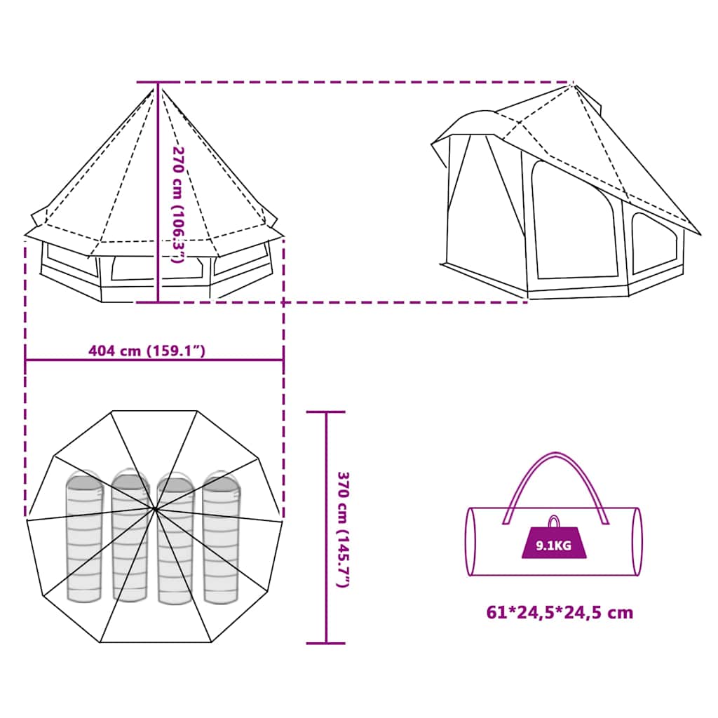 Tipi Tent met dak met opslag Blauw 404 x 370 x 270 cm taft