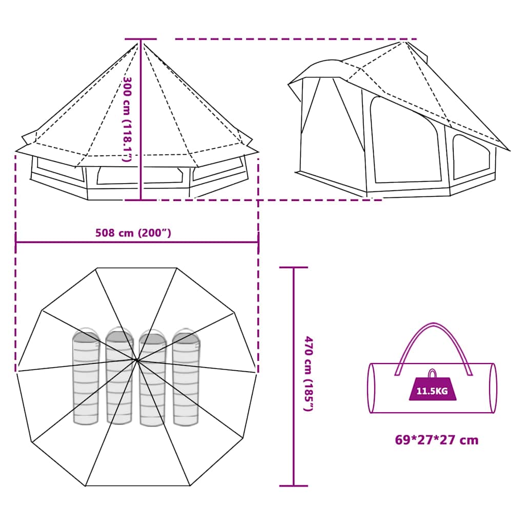 Tipi Tent met dak met opslag Groen 508 x 470 x 300 cm taft