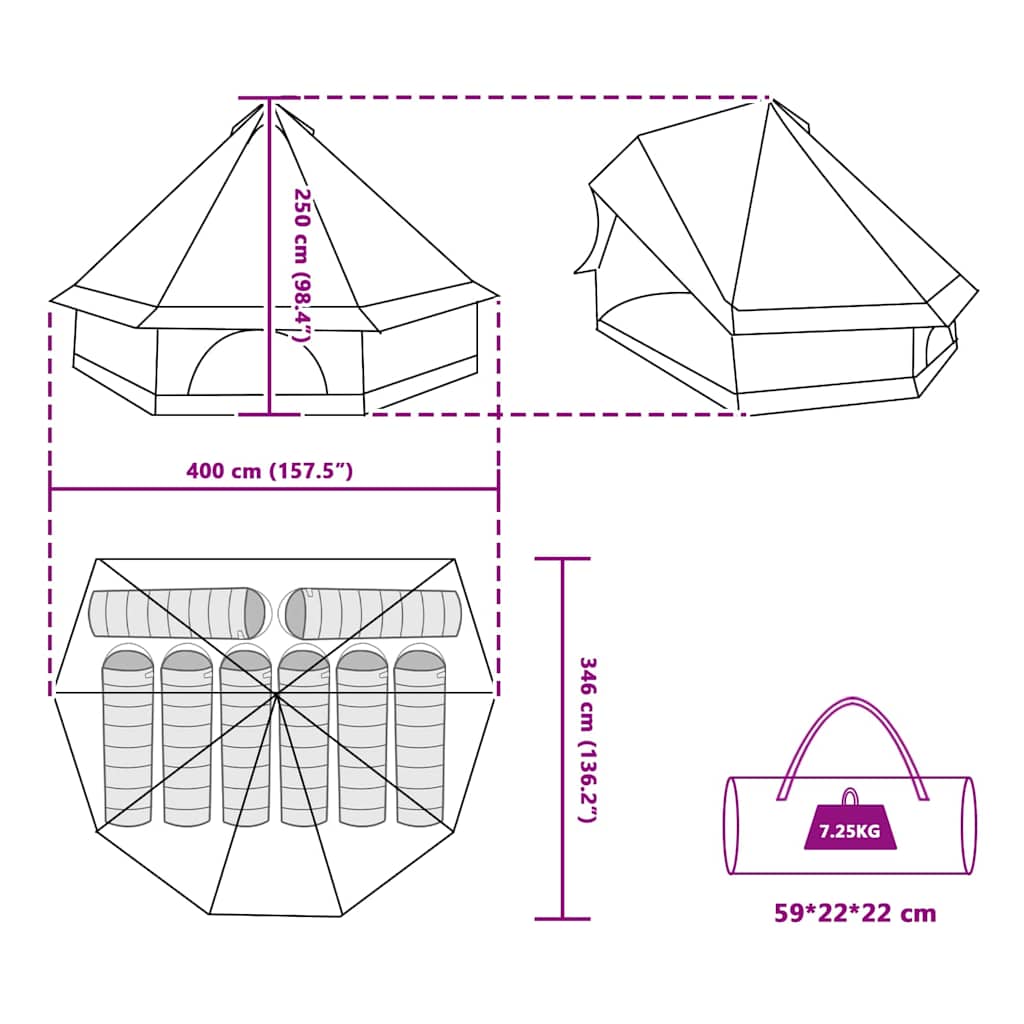 Tipi Tent met dak met opslag Groen 400 x 346 x 250 cm taft