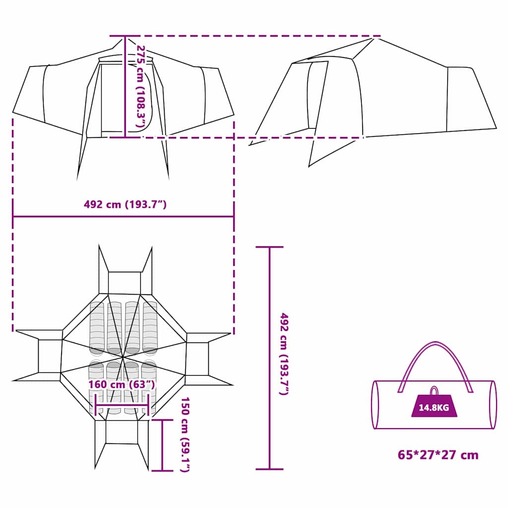 Tipi Tent met dak Grijs en Oranje 492 x 492 x 275 cm taft