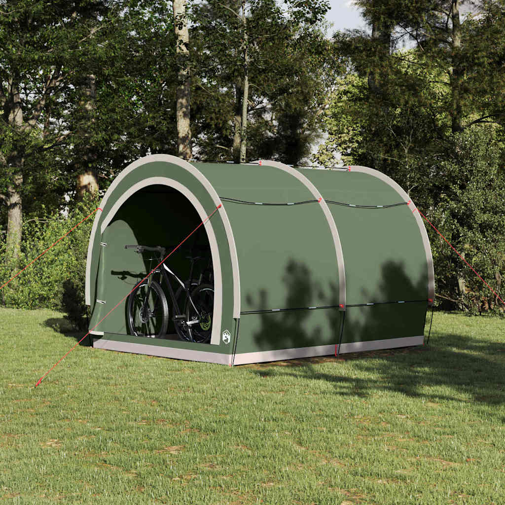 Fietstent met dak met opslag Groen 256 x 222 x 182 cm taft